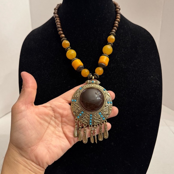 Beaded Statement Necklace African Necklace Boho Ethnic Tribal Pendant Jewelry - Picture 2 of 16